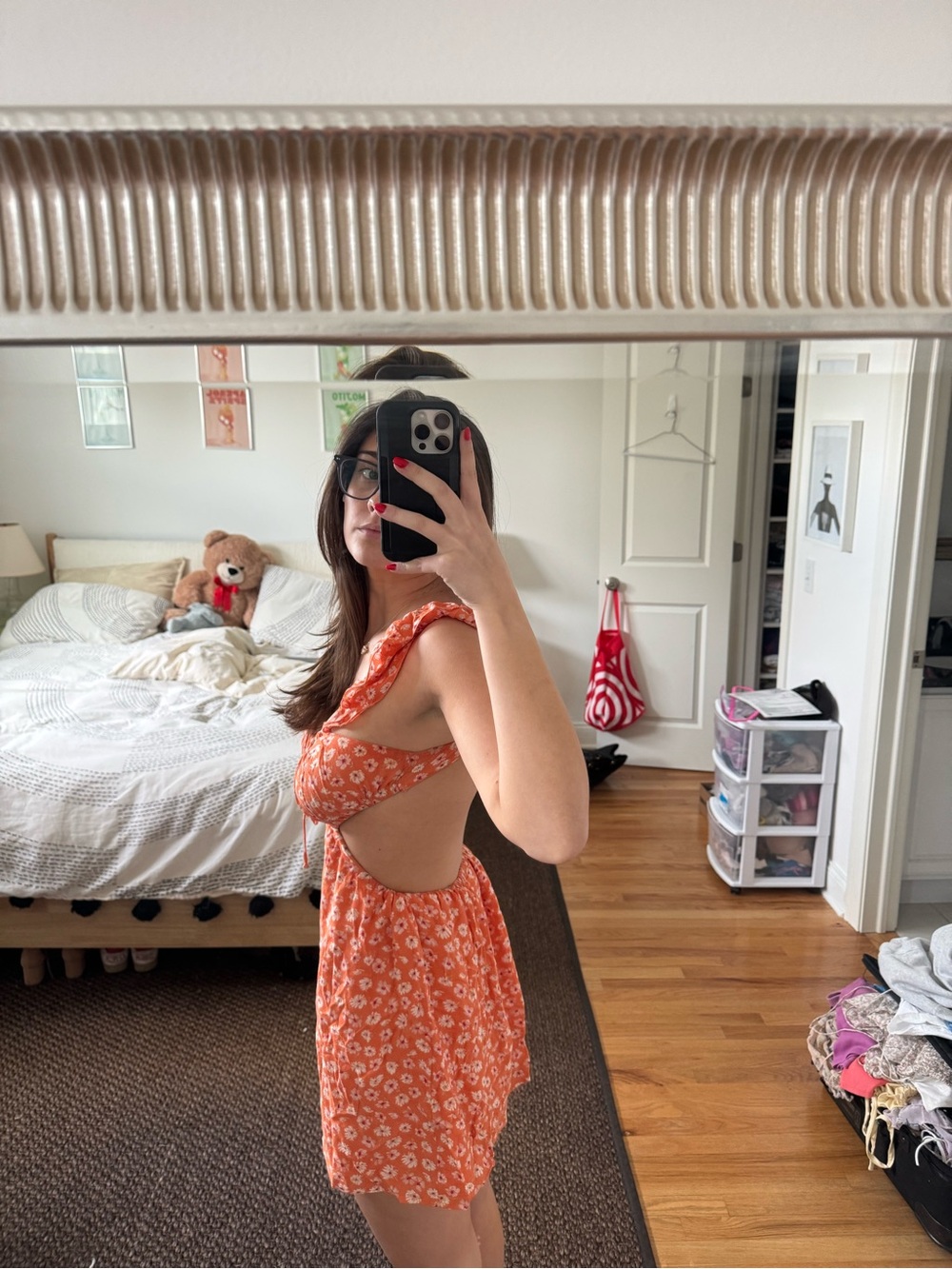 Orange Floral Cut-Out Sundress Size Small - Picture 2 of 4